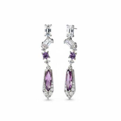 Diamond Shape with Natural Ruby Drop Earring with AAA quality Zircon