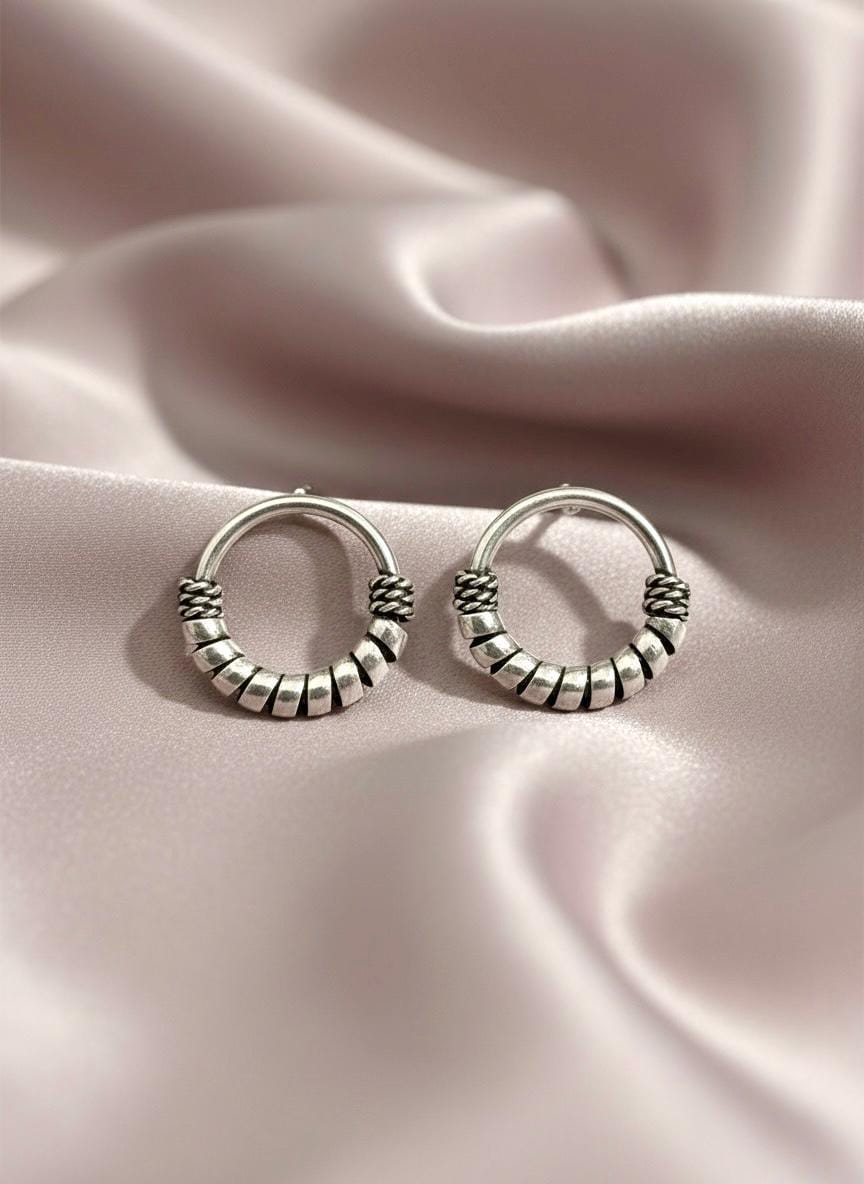 Rajasthani Oxidized Round Hoop Earrings - Image 5
