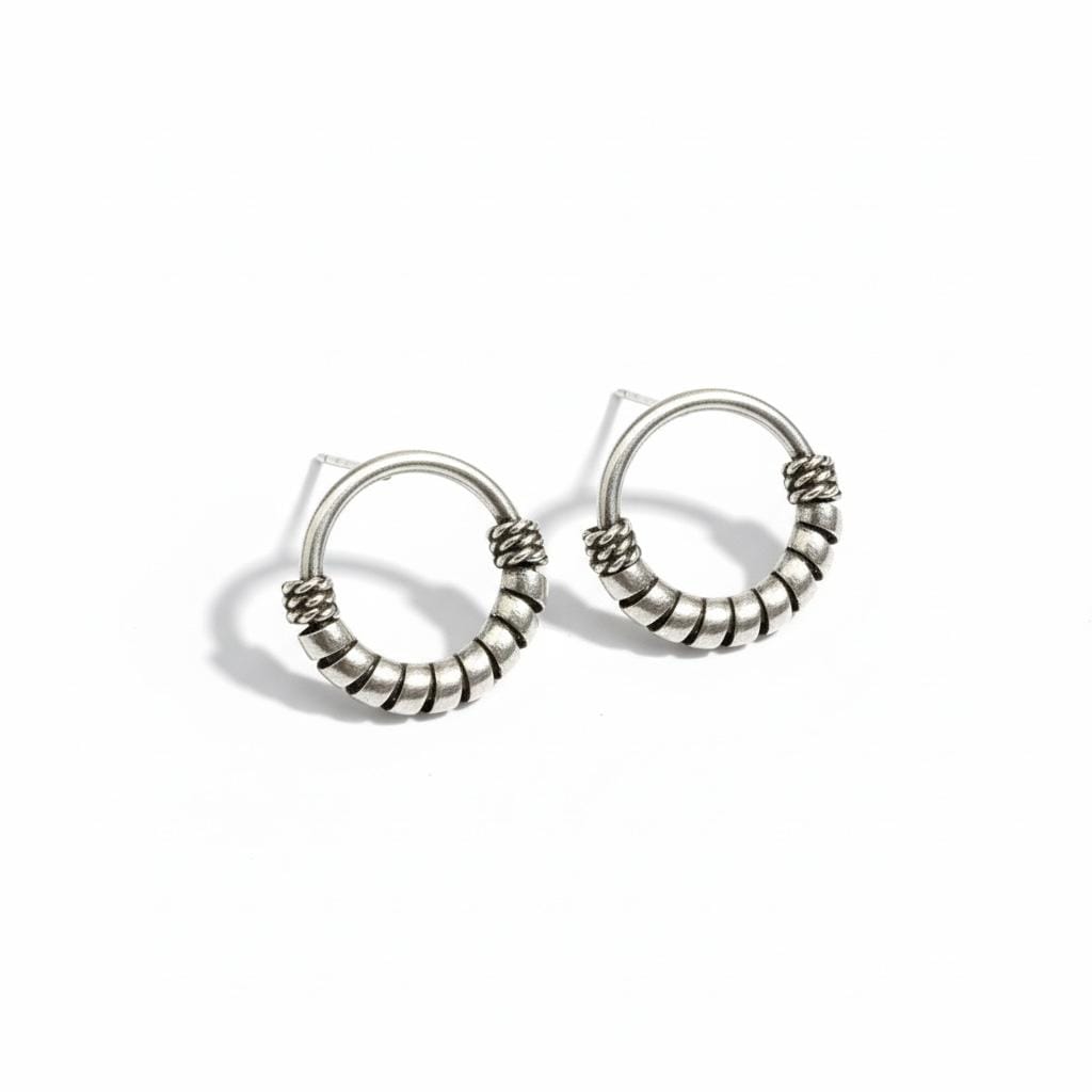 Rajasthani Oxidized Round Hoop Earrings - Image 4