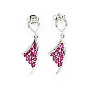 MOOKSHA 925 Silver Shiny Curve Leaf Shape with Natural Ruby Stone droplet Earrings