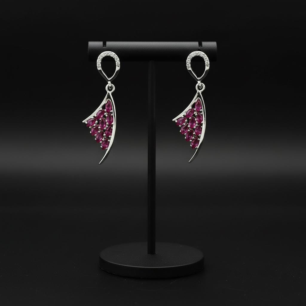 Shiny Curve Leaf Shape with Natural Ruby Stone droplet Earrings - Image 4