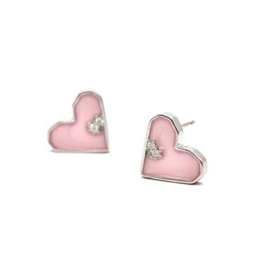 Heart Shape with Pink Swarovski Studd Earring