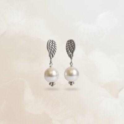 Shiny Oxidized Feather with Pearl Drop Earring