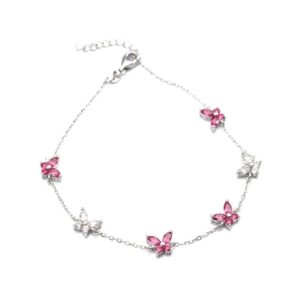 MOOKSHA 925 Silver Butterfly with Natural Ruby Zircon Adjustable Bracelet