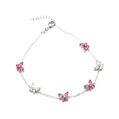 Butterfly with Natural Ruby Zircon Adjustable Bracelet