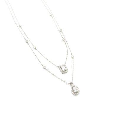 Double Solitaire  Zircon Long chain Necklace
