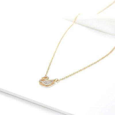Rose Gold Swan Crystal Embossed Pendant with link chain Necklace