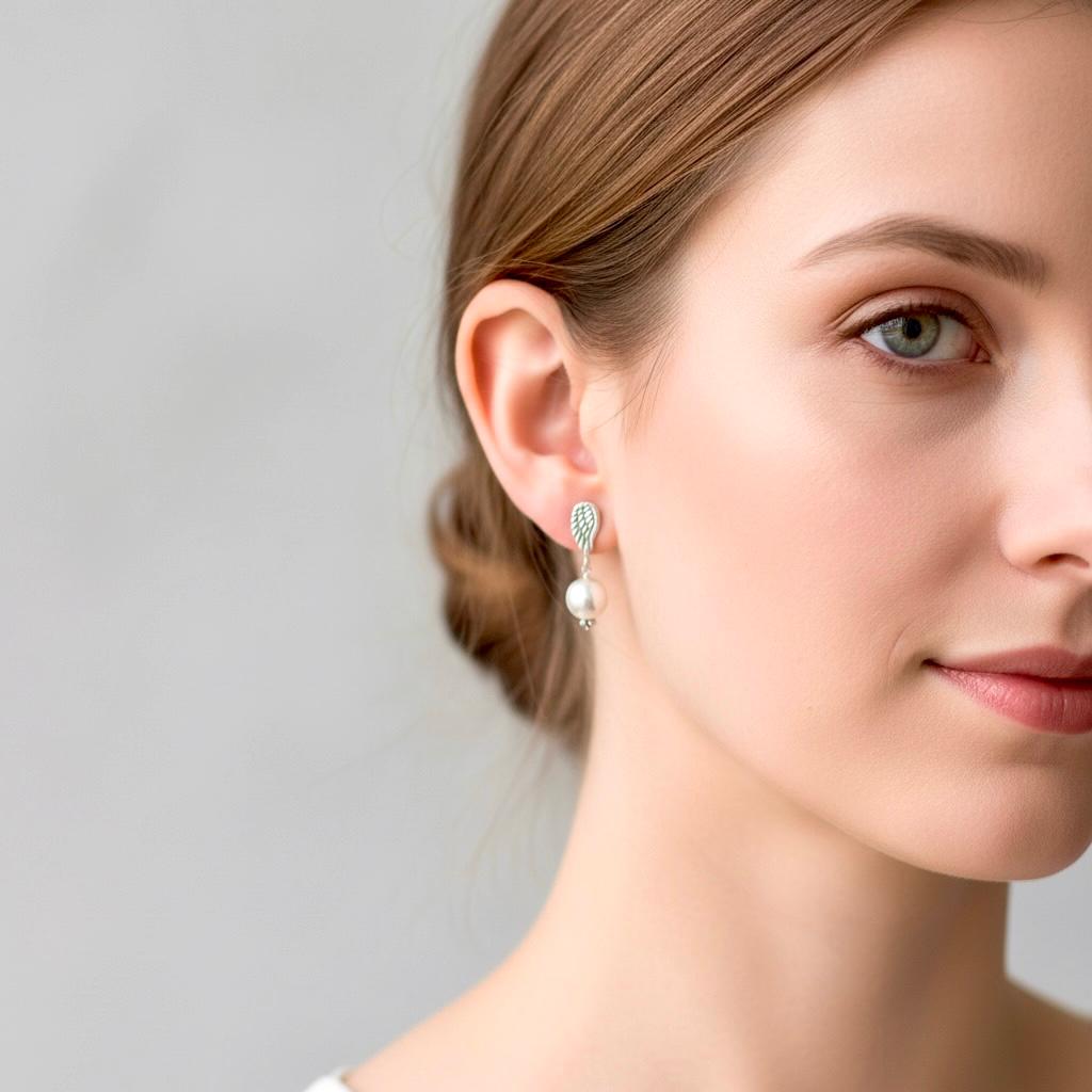 Shiny Oxidized Feather with Pearl Drop Earring - Image 4