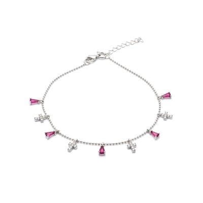 Cross and Teardrop Adjustable Bracelet with Pink Ruby CZ