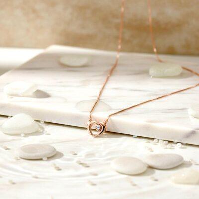 Rose Gold Heart Stone pendant with AAA quality Zircon with  Link Chain